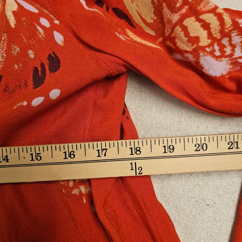 Free People Butterfly Print Tunic Top Orange Boho High Low V-Neck XS 6516 - Picture 4 of 7